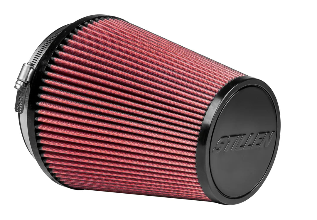 Close up side view of Stillen Hi-Flow Intake Kit (Enclosed Air Box) - Oiled Filter for Nissan Frontier/Nissan Frontier 4.0/Nissan Pathfinder/Nissan Pathfinder 4.0/Nissan Xterra/Nissan Xterra 4.0 with white background