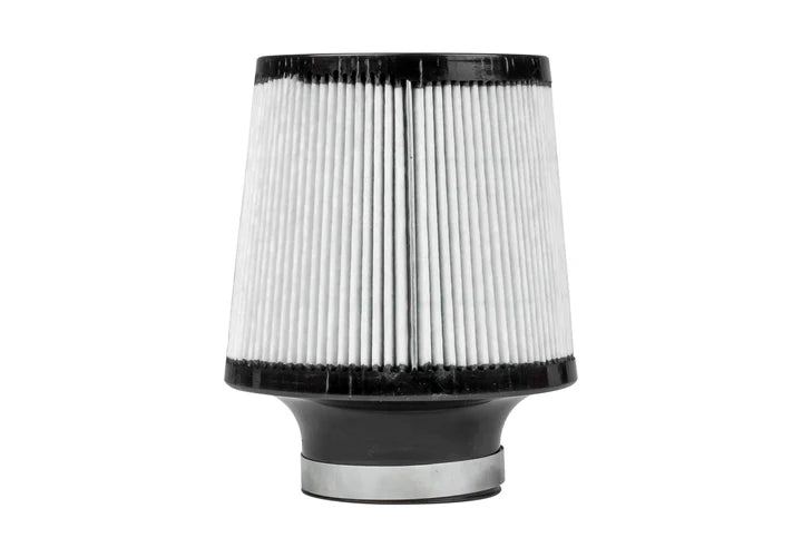 Close up side view of Stillen Gen 3 Dual Ultra Long Tube w/ Shield - Dry Filter for Infiniti G37 coupe/Q60 [2008-2014] with white background