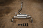 Front view of SHUTO rear muffler and dual outlets with resonated mid-pipe