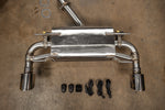 SHUTO rear muffler showing two valve actuators and polished outlet sleeves