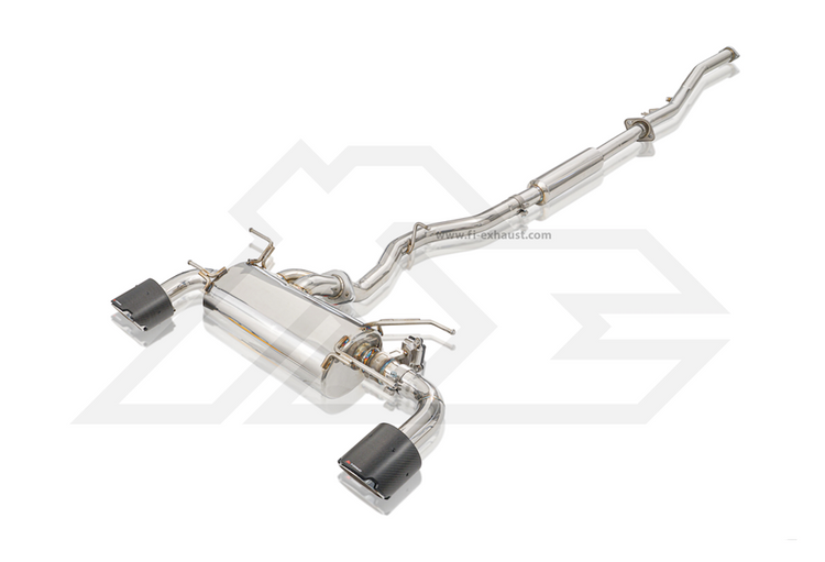 A top view of Fi EXHAUST Valvetronic Cat-Back System for Toyota ZN8 GR86 2022+ with white background