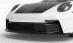 Carbon front bumper insert on a white Porsche 911 GT3 (992), close-up render