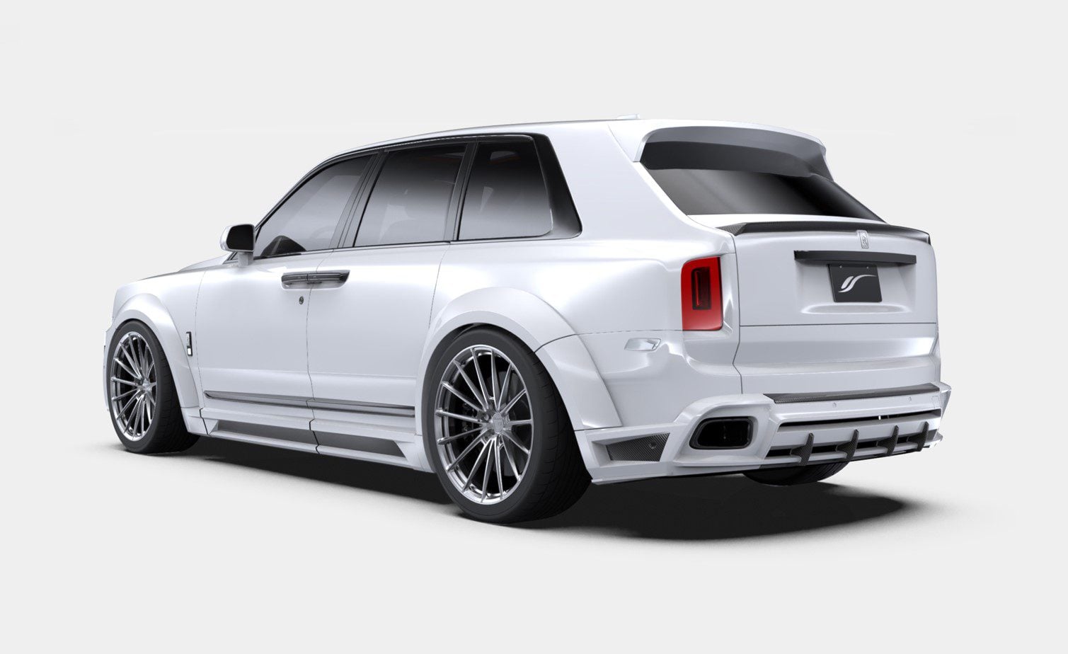 Render of a white Cullinan with the 1016 body kit, rear three-quarter