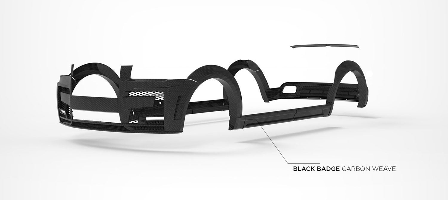 Cullinan body kit components in Black Badge carbon, layout