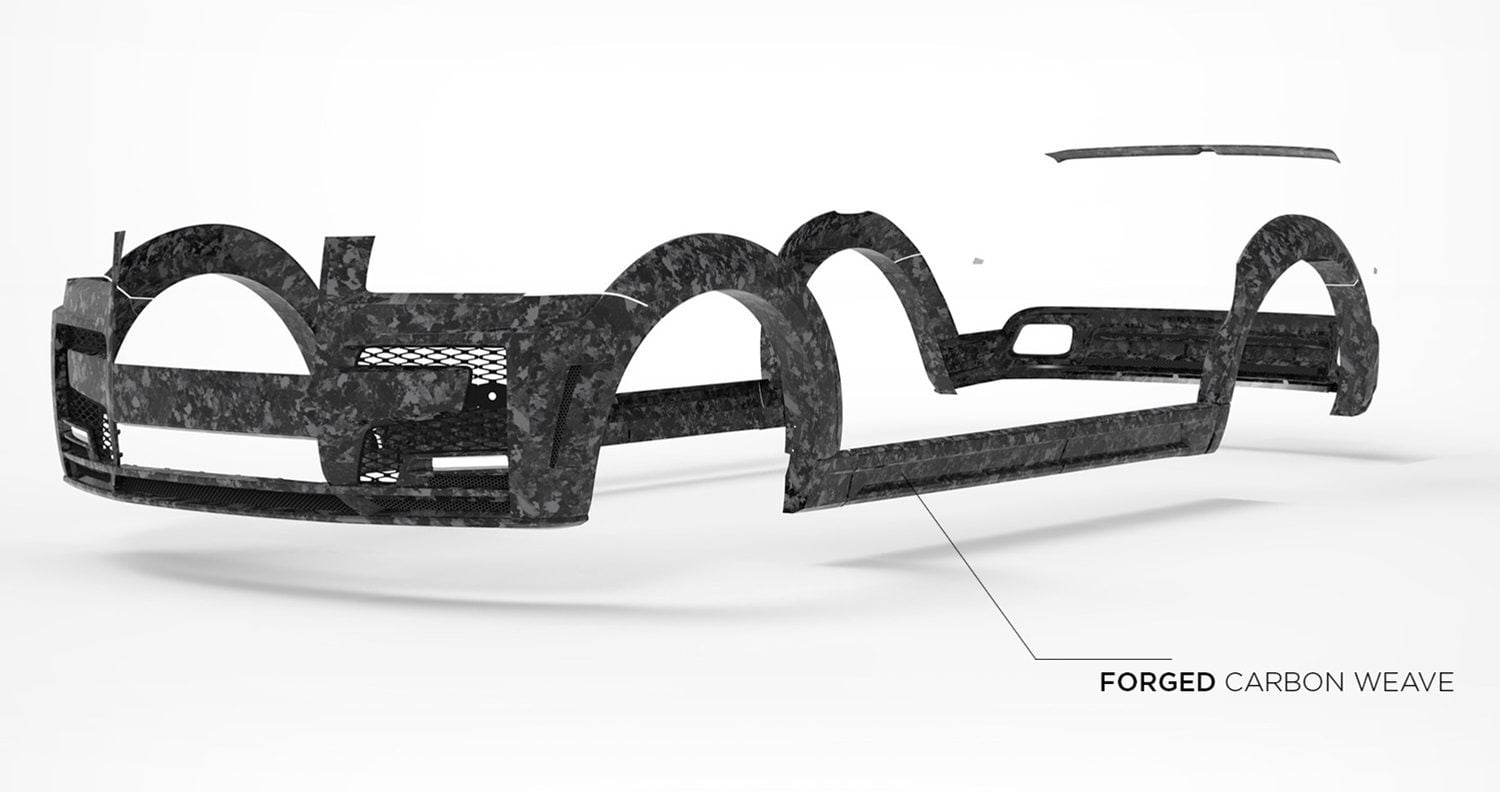 Cullinan body kit components in forged carbon, layout