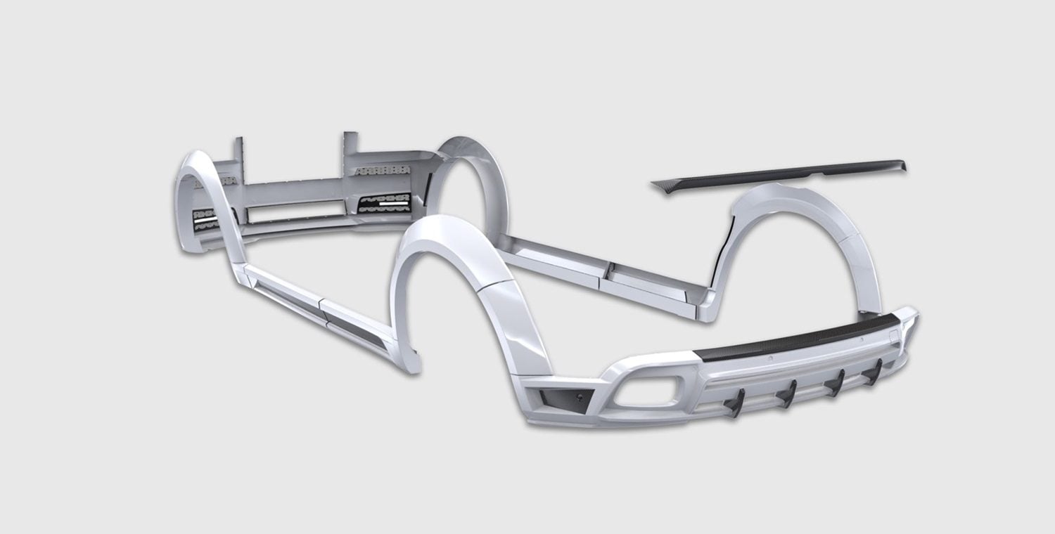 Cullinan body kit components in primer white, layout