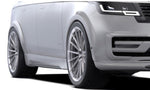 Fender arches on a silver Range Rover (L460), front wheel close-up