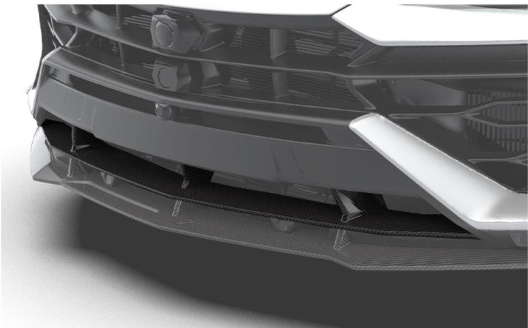 Front upper lip on a white Lamborghini Urus SE, close-up