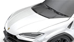 Race hood on a white Lamborghini Urus SE, front close-up