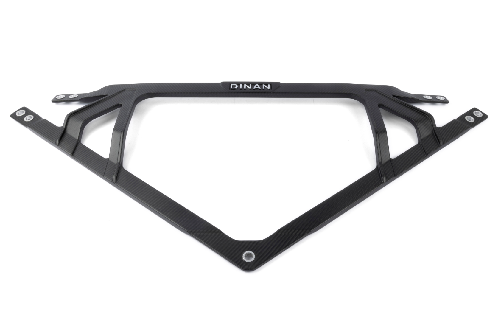 A top wide view of Dinan Carbon Fiber Strut Tower Brace for BMW M2 / M3 / M4 2021-2025 in matte material with white background