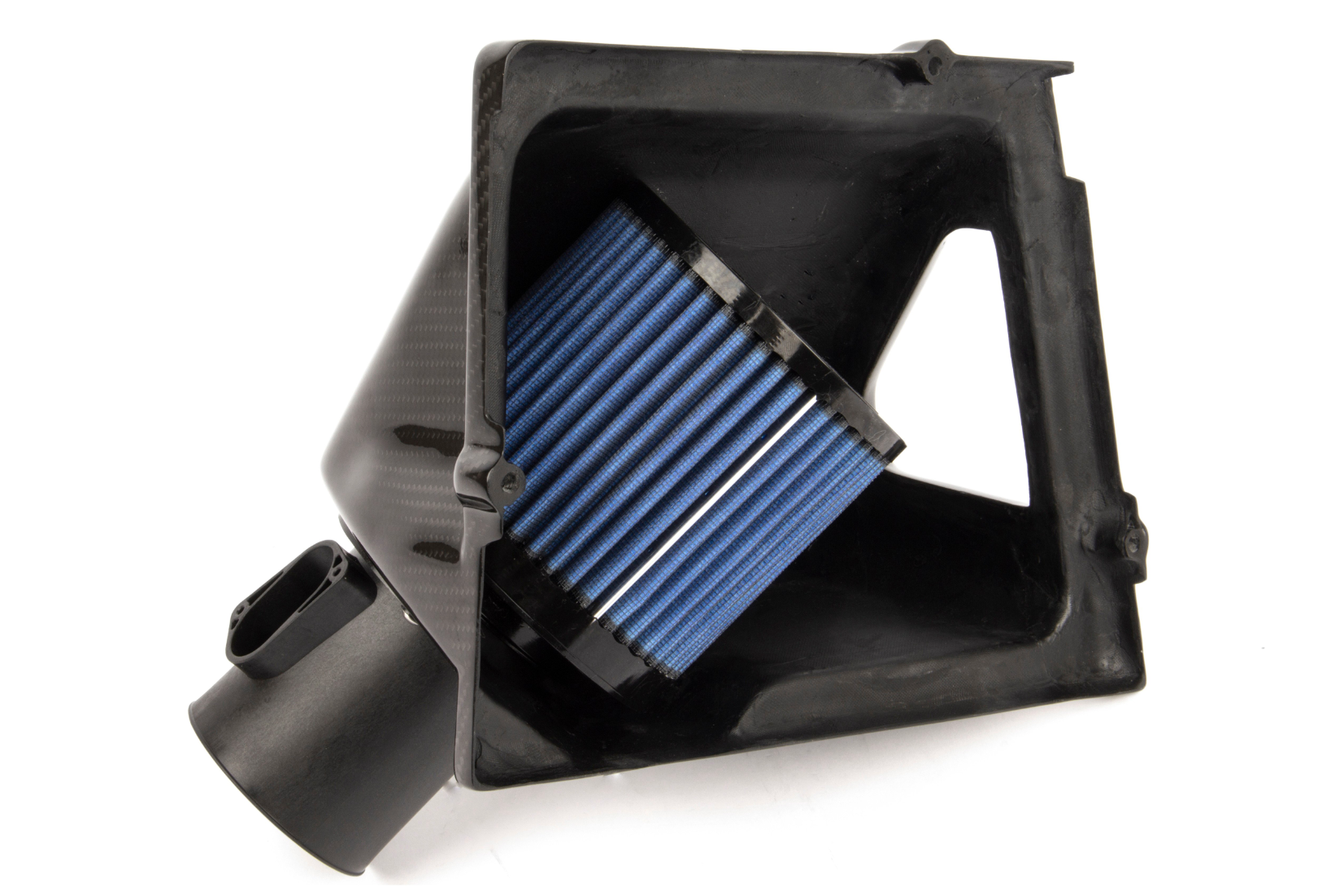 A top view of Dinan High Flow Intake System for BMW and MINI and its air filter with white background