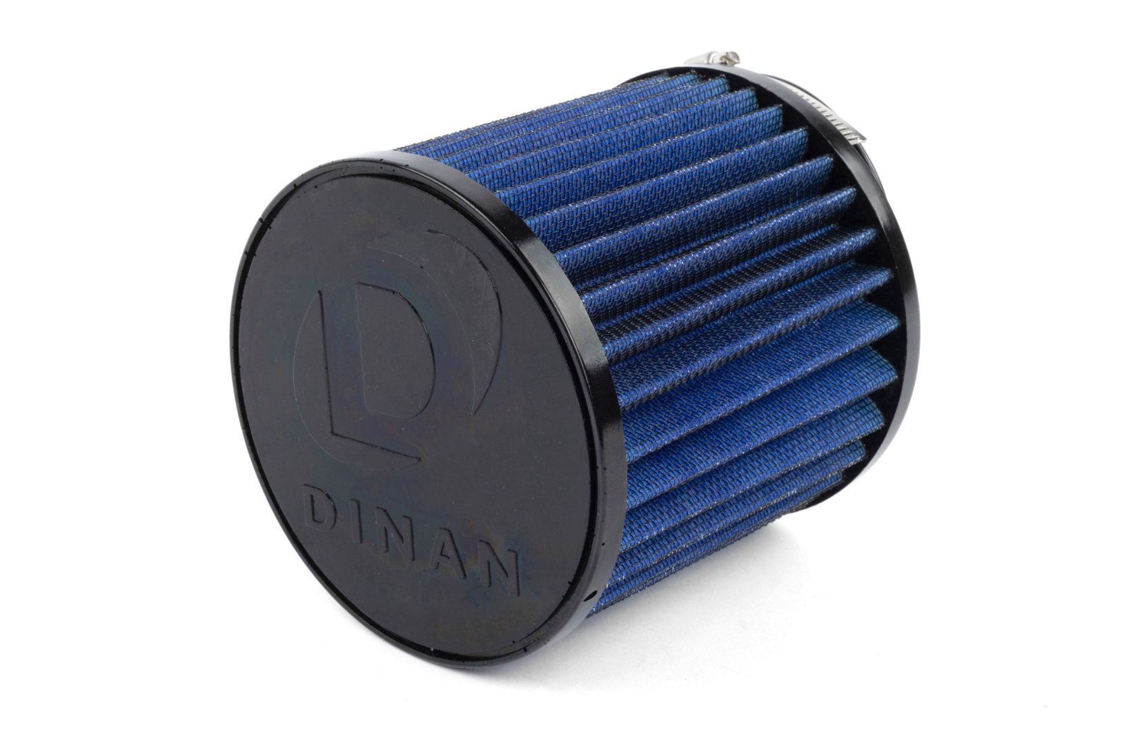 A top view of A top view of Dinan High Flow Intake System air filter for BMW and Mini with white background