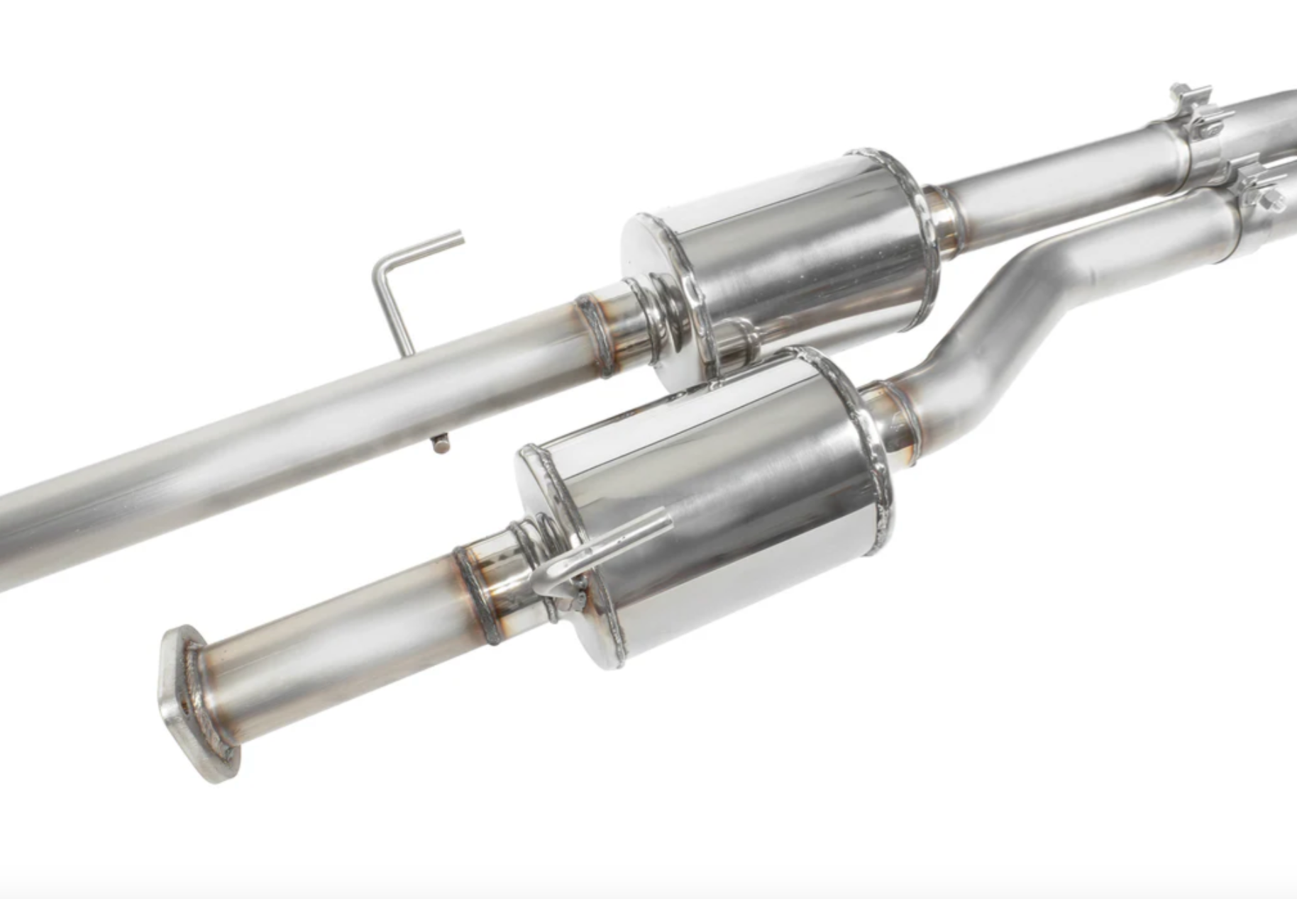 A close up view of Stillen Off-Road Series Exhaust for Toyota Tundra 2007-2013 with white background