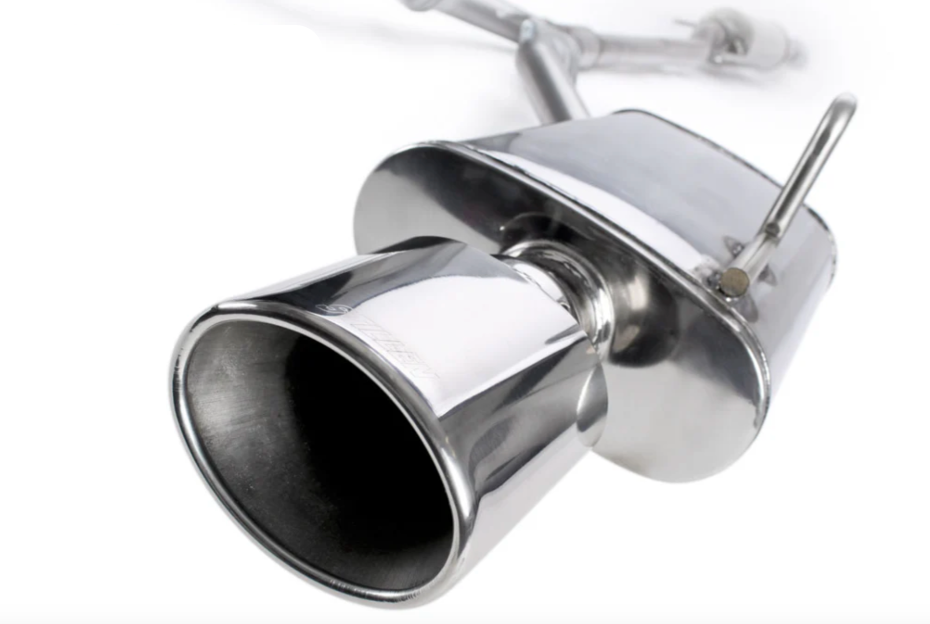 A close up view of a the exhaust tip for Stillen Cat-Back Exhaust System for Nissan Maxima 2009-2015 with white background