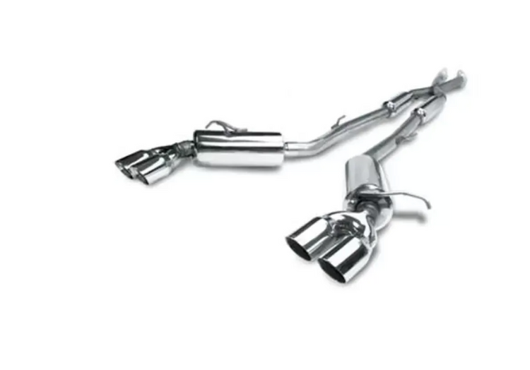 A front wide view of Stillen Cat-Back Exhaust System for Hyundai Genesis Coupe [BK38] 2010-2016 with white background