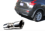 A front view of Stillen Stainless Steel Axle-Back Exhaust System for Nissan Juke FWD 2011-2017 and the back of a black car with a white background