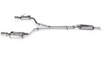 A top wide view of Stillen Stainless Steel Cat-Back Exhaust System for Nissan Altima 3.5 Sedan 2013-2015 with white background