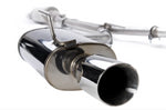 A close up view of a muffler of the Stillen Stainless Steel Cat-Back Exhaust System for Nissan Altima 3.5 Sedan 2013-2015 with white background