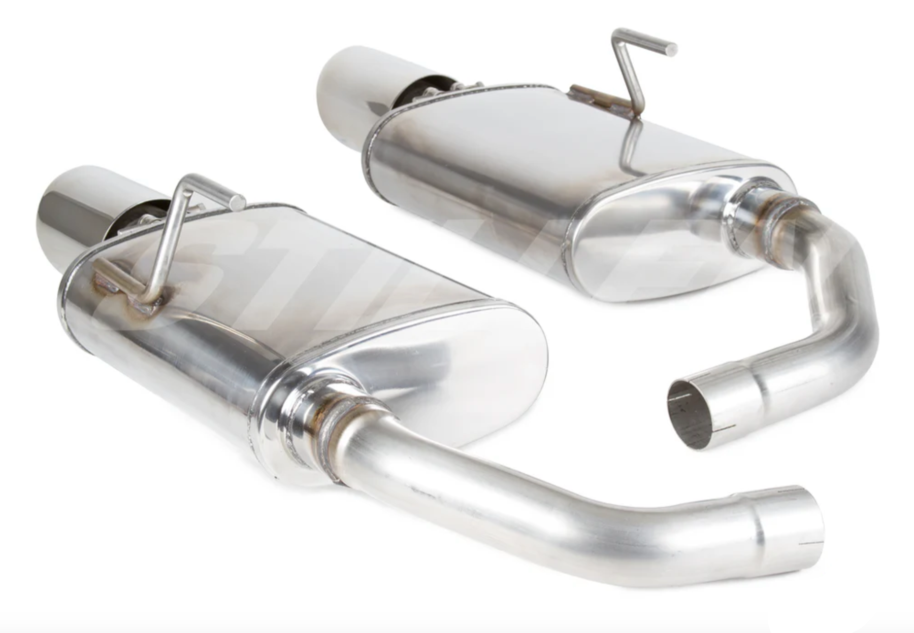 A top view of the mufflers of Stillen Stainless Steel Axle-Back Exhaust System for Nissan Altima 3.5 & 2.5 Sedan 2016-2018 with white background