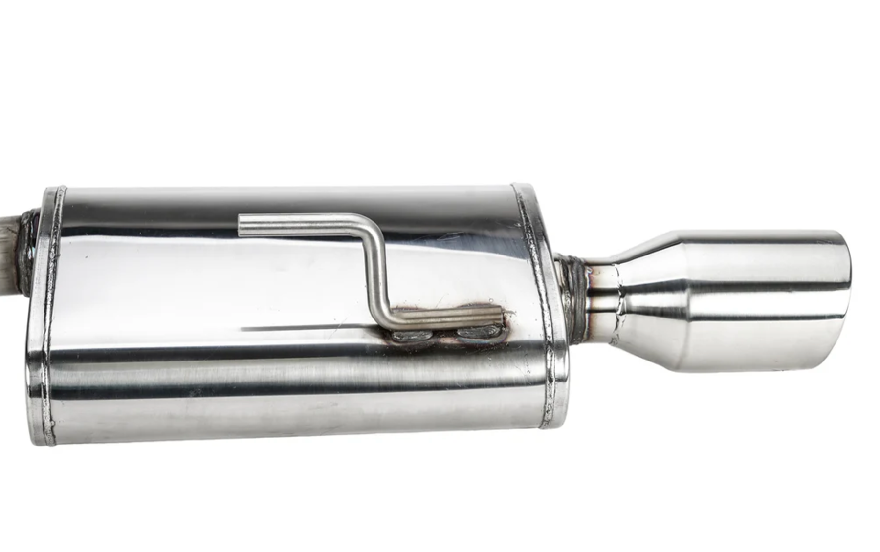 A close up view of Stillen Axle-Back Exhaust System Dual Mufflers w/ Polished Tips for Nissan Maxima 2016-2018 with white background