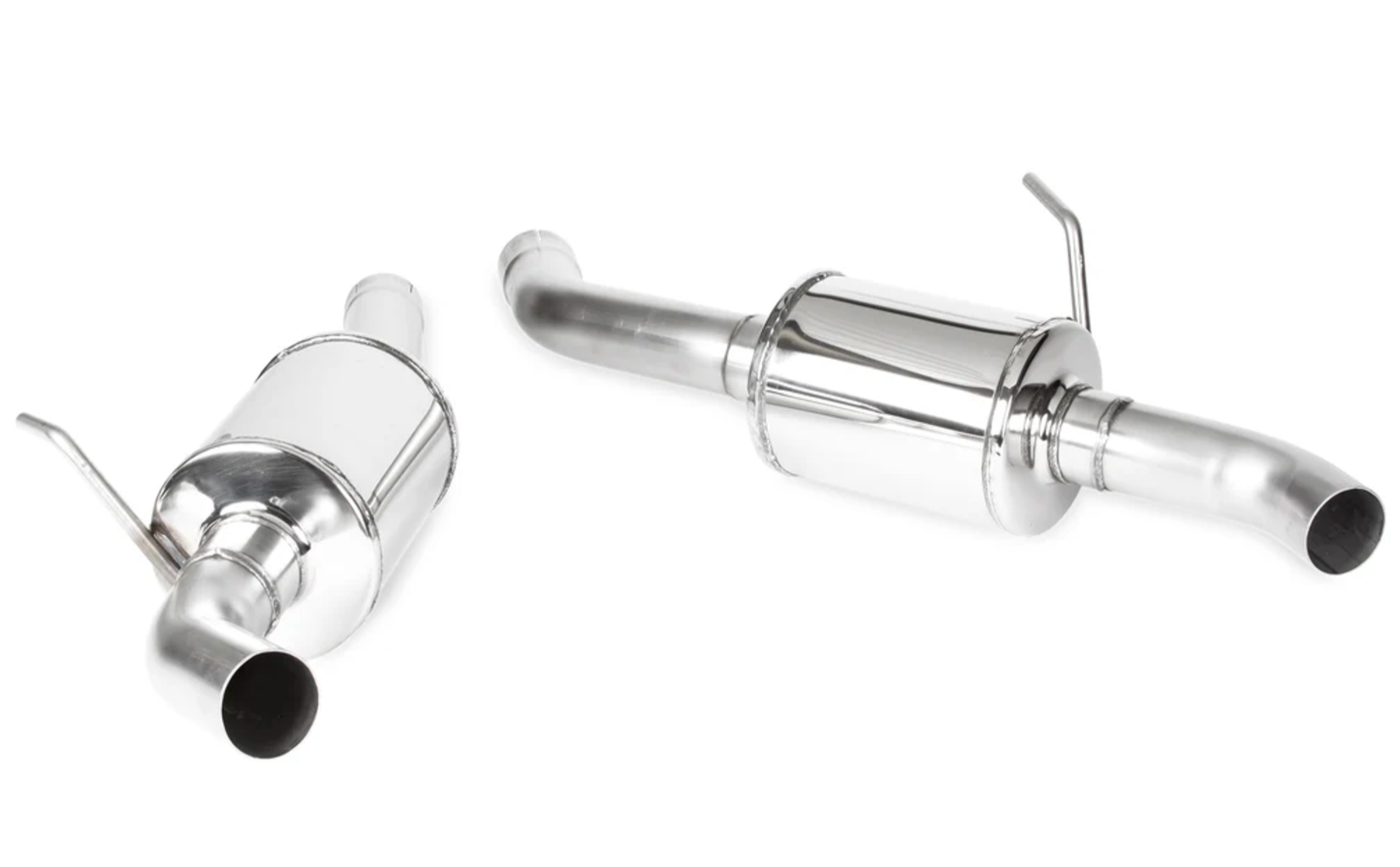 A front view of the mufflers of Stillen Cat-Back Exhaust System for Infiniti Q50 [3.0t] 2016-2024 with white background