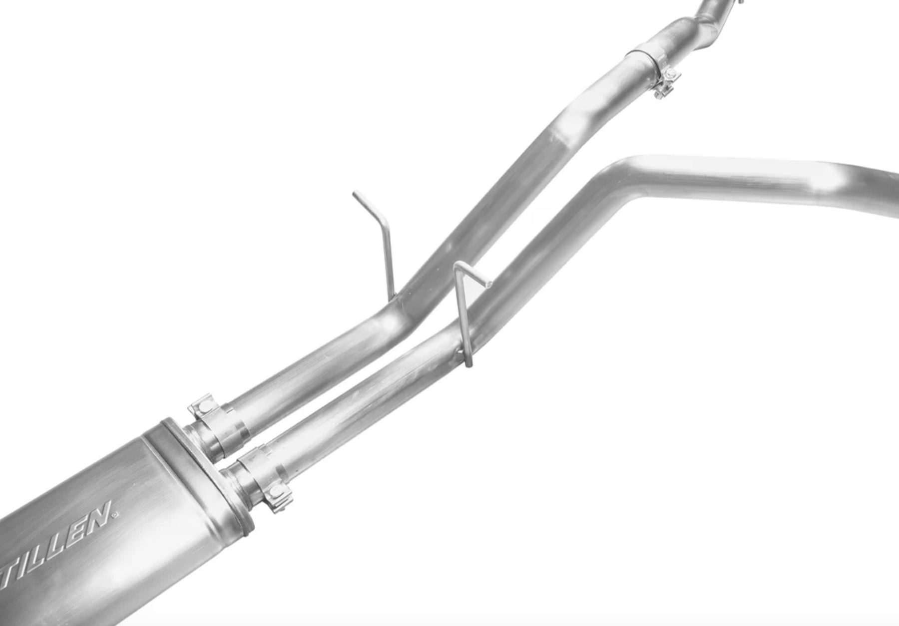 A close up view of pipes of Stillen Cat-Back Exhaust System for RAM 1500 5.7L Hemi 2011-2024 with white background