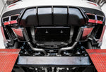 A wider view of Stillen Cat-Back Exhaust System for Nissan Maxima [3.5L] 2019-2023 fitted inside a lifted car