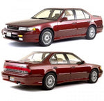A front view of the car fitted with Stillen 4-Piece Body Kit for Nissan Maxima 1989-1994 on top of the image and the back view of the car on the bottom of the image on a white background