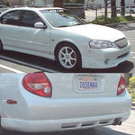 A front and back view of a car fitted with Stillen 4-Piece Body Kit [Touring Style] for Nissan Maxima 2000-2001.