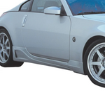 A side close up view of a car fitted with Stillen 4-Piece Body Kit [Series 1 Skirts w/ Series 2 Front Fascia] for Nissan 350Z [Z33] 2003-2008