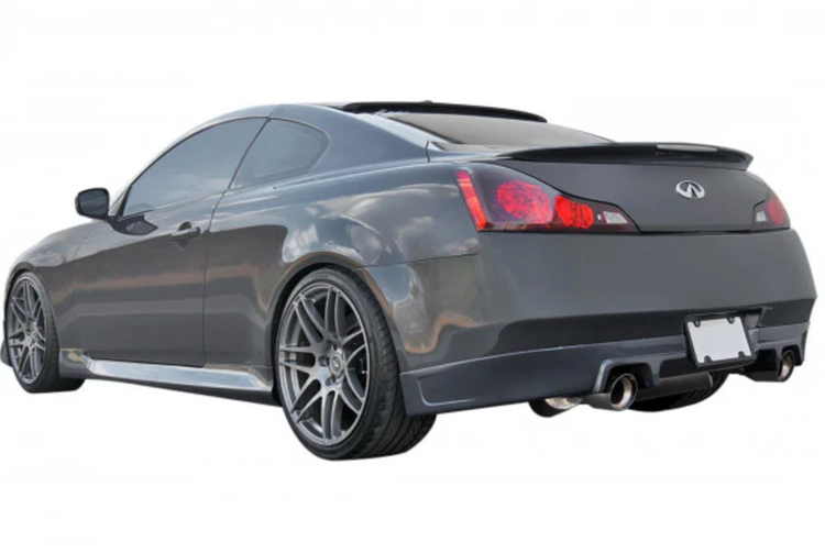 A side wide view of Stillen 4-Piece Body Kit for Infiniti G37 Coupe 2008-2013 fitted on a car with white background