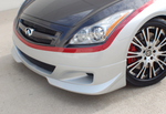 A front side view of a car fitted with Stillen 4-Piece Body Kit for Infiniti G37 Coupe 2008-2013 on the ground