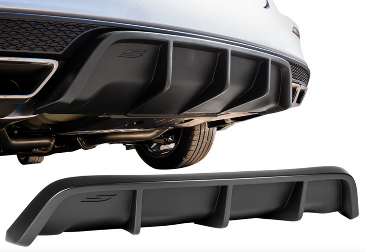 A close up view of a car fitted with Stillen Rear Diffuser for Nissan Maxima 2019-2023 with a white background