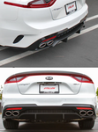 A back close up view of a white car  the ground fitted with Stillen Rear Diffuser [UNPAINTED] for Kia Stinger GT (AWD/RWD 3.3TT) 2018-2023