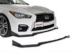 A side close up view of Stillen Front Splitter for Infiniti Q50 Sport 2014-2017 fitted on a white car with white background