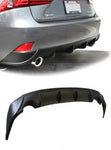 A back side view of a car fitted with Stillen Rear Diffuser [Matte Black] for Lexus IS250 / IS350 2014-2015 on the top of the image and the back of the diffuser on the bottom of the image with white background
