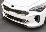 A front close up view of a white car on the ground fitted with Stillen Front Splitter [Matte Black] for Kia Stinger GT (AWD/RWD 3.3TT) 2018-2023