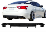 A back wide view of a white car fitted with Stillen Rear Diffuser [Matte Black] for Nissan Maxima 2016-2018 on a white background