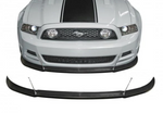 A front close up view of a car fitted with Stillen Front Splitter w/ Turnbuckles for Ford Mustang 2013-2014 with white background