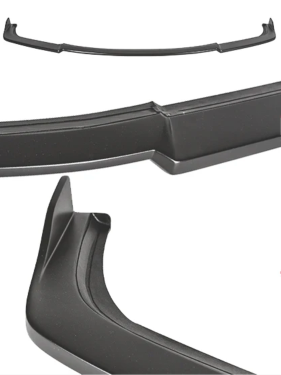A front and close up view of Stillen Front Splitter [UNPAINTED] for Honda Accord Coupe 2013-2015 on a white background