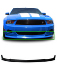 A front view of a blue car fitted with Stillen Front Lip Spoiler for Ford Mustang 2010-2012 on a white background