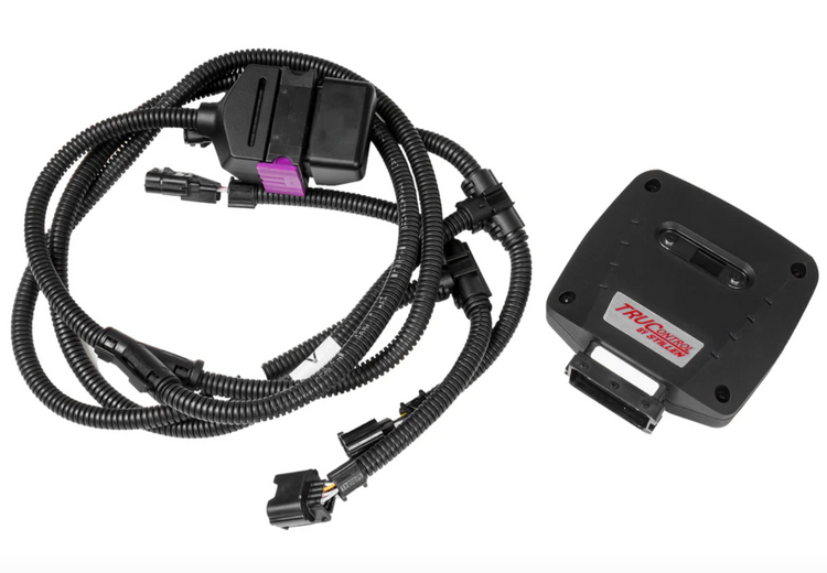 A top view of Stillen TruControl by STILLEN Inline Power Module with all its parts on a white background