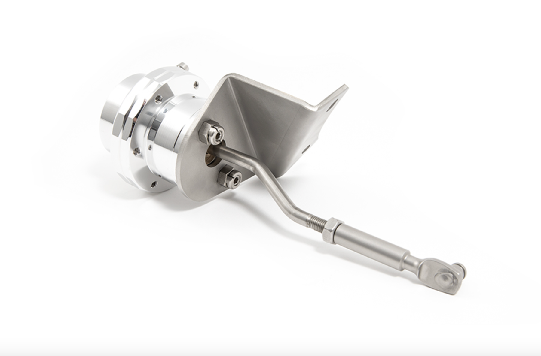 A wide view from the top of Forge Motorsport Adjustable Actuator for Subaru IHI VF36/VF37 Turbo GDB Spec C for Subaru with white background