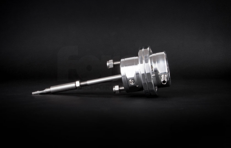 A side wide view of Forge Motorsport Turbo Actuator for Vauxhall Corsa 1.4T (D / E) 2010-2019 with black background