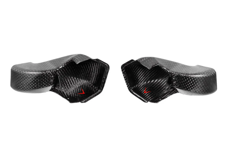 A front view from the top of Eventuri Black Carbon Intake Scoop Set for BMW G87 M2 2023-2025 with white background