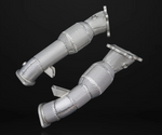 IPE Performance Catted Downpipes for Nissan GT-R R35 (2007-2025) featuring 200-cell high-flow catalytic converters, T304 stainless steel construction, and integrated thermal heat shielding.