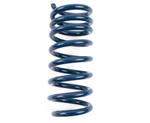 A single dark blue performance coil spring standing vertically with many coils on a white background.