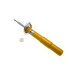 A single yellow automotive strut with a silver piston rod and a separate small white adjustment knob on a white background.