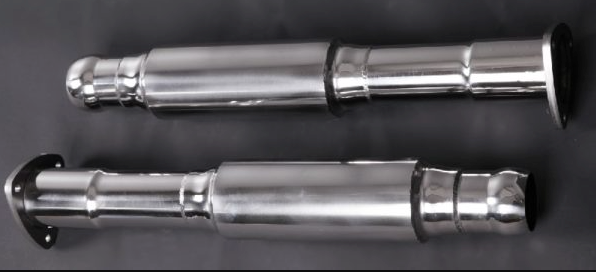 wide view of Capristo Secondary Cat Delete Pipes for Aston Martin V12 Vantage 2022+ with black background