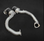 wide view of Capristo 100 Cell Sports Cat Downpipes (with Heat Blankets) for Aston Martin V12 Vantage AE31 2022+ with black background